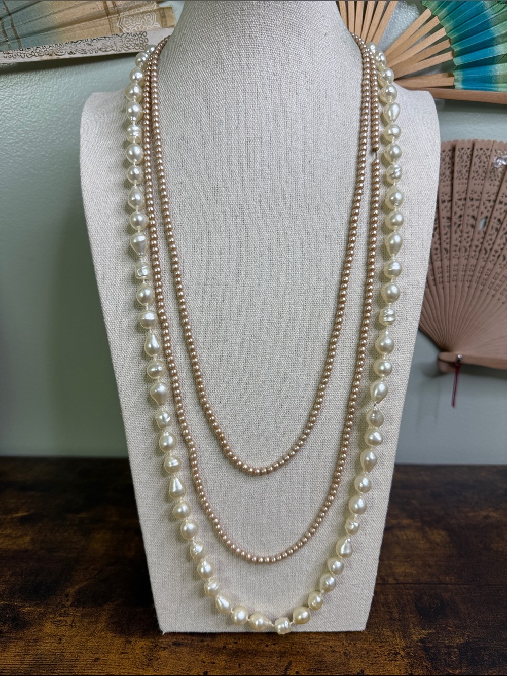 Vintage Classic Faux Pearl Necklace Bundle - Cream/Gold